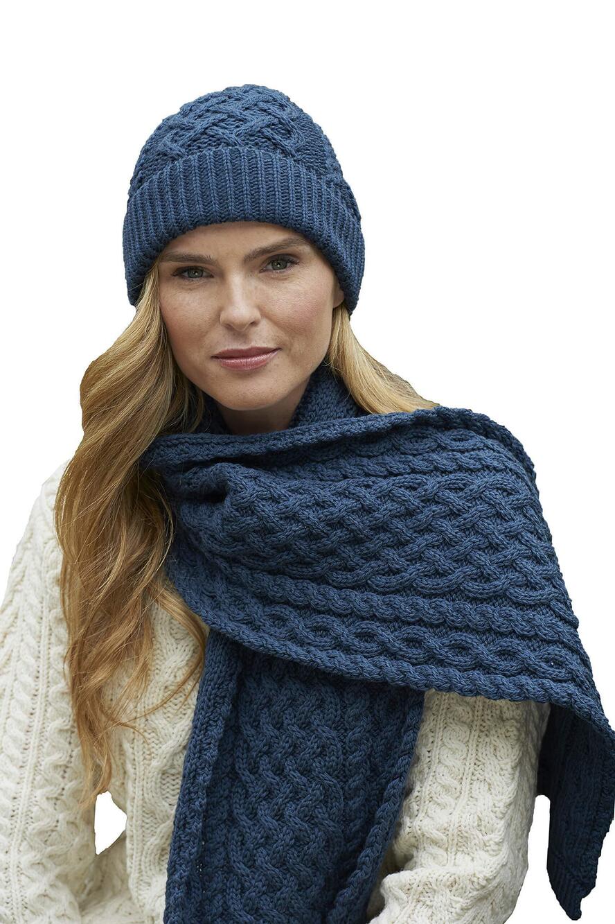 5895 Irish Cable Knitted Wool Trellis Pattern Merino Hat X4841-MABL Mallard